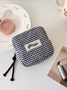 Plaid Pattern Makeup Bag, Portable Cosmetic Storage Bag with Zipper, Versatile Makeup Organizer Pouch for Travel & Daily Used, Makeup Brushes Organizer,Gifts For Women