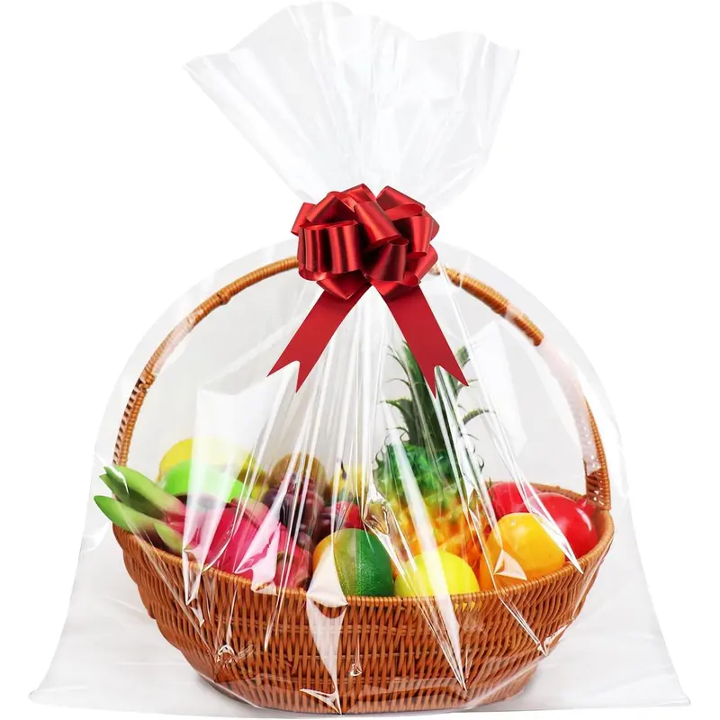 10 Pack  Cellophane Bags, 40 x 55 inch, 3 Mil Thicker Clear  Bags for Baskets Wrapping Plastic,  Huge Clear Cellophane Wrap  Basket Bag