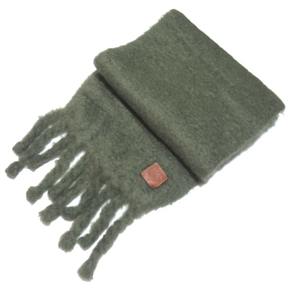 Pre-owned Loewe Other Small Leather Goods Anagram Patch Mohair Knit Fringe Scarf