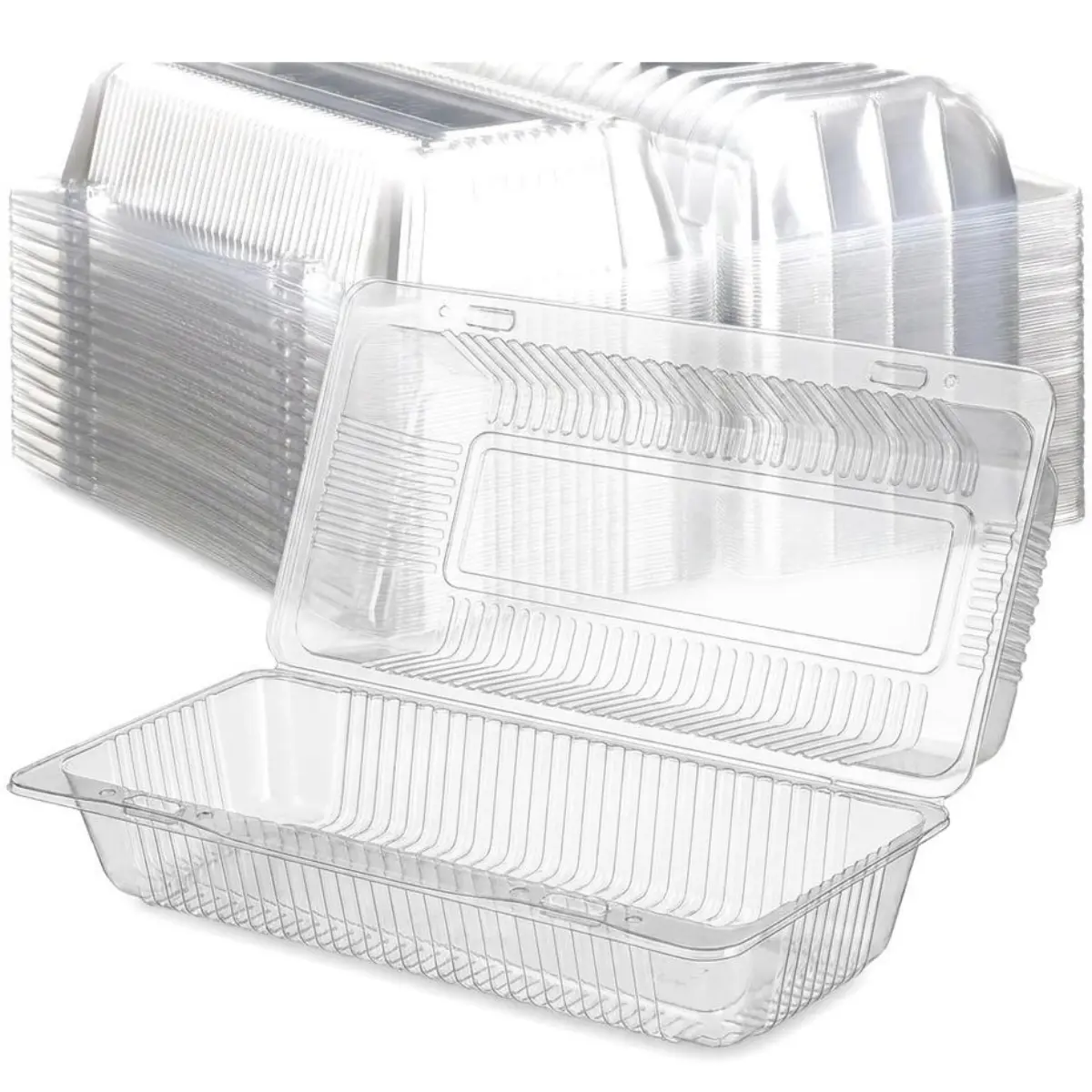 100Pcs/Set Disposable Clear Takeout Food Containers with Snap Lock Lid,Long Plastic Clamshell Box for Sandwiches,Pastries,Salads,BBQ,Meal Prep,Halloween Christmas Party Gifts,Kitchen Essential Tableware Tableware