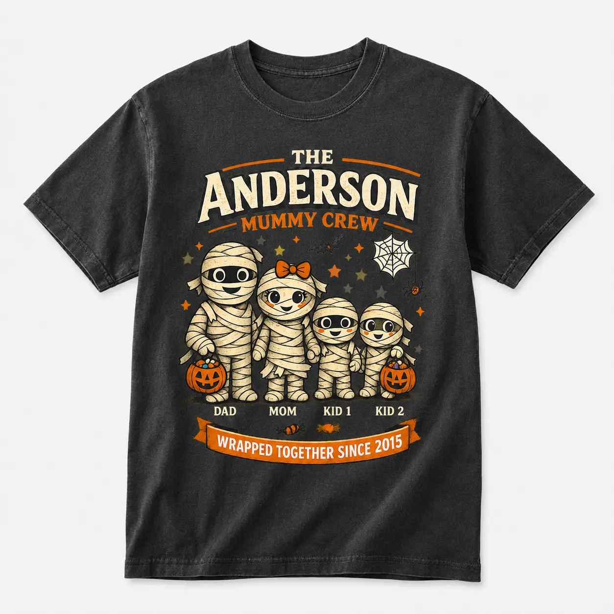 Personalized Family Halloween Shirt, Custom Mummy Crew Tee, Family Name & Member Names Matching Halloween T-Shirt