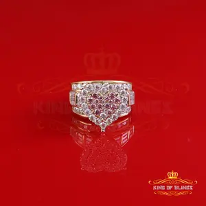 King Of Bling's Women's 4.00ct 925 Silver VVS D Pink Moissanite Yellow Cinderella HEART Ring SZ 8