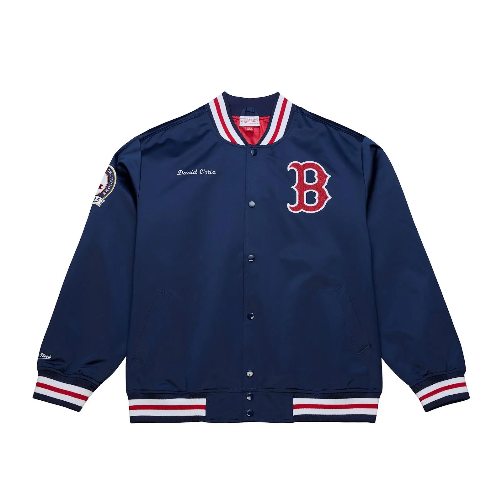 David Ortiz Boston Red Sox Navy Player Lightweight Satin Full-Snap Jacket MLB Throwback Outerwear Vintage Fan Gear Mitchell & Ness