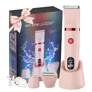 3 in1 Electric Razor IPX7 Waterproof Bikini Trimmer Wet & Dry Use Painless Personal Trimmer Groomer for Ladies Face Body Legs Bikini Public Hairs Electric Lady Shaver with Replaceable Heads