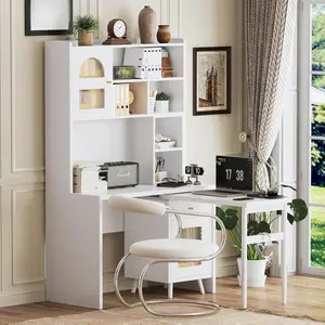 Computer Desk with 90 Degree Rotating Desktop 43x70 Inch Home Office Desk with Drawer & Storage Cabinets Gaming Writing Desk for Study White