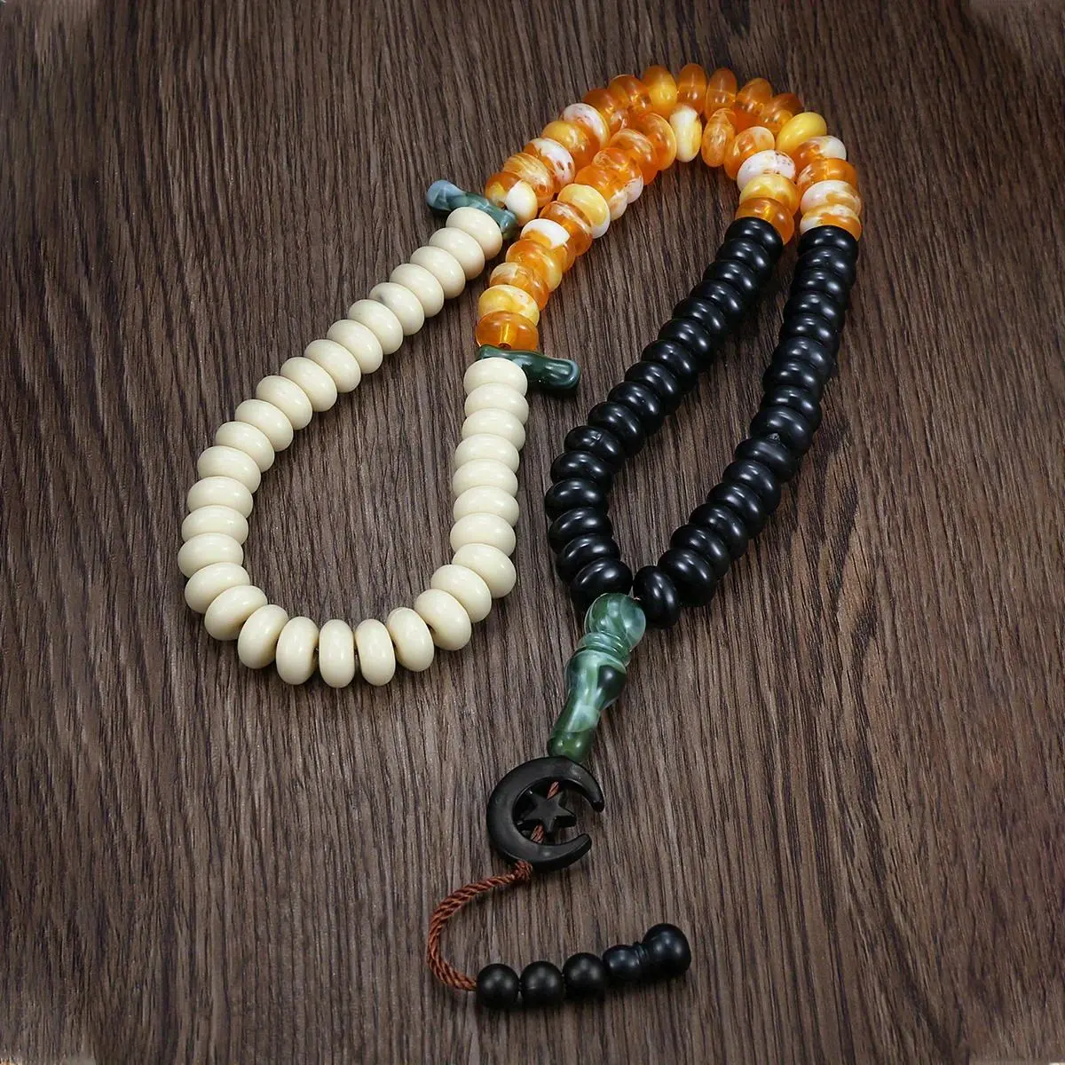 Tasbih Bangle with 99 Multicolour Acrylic Beads, Unisex Ethnic Style, Handmade Knotted with Star-and-Moon Tassels and Tasbih Counter, Accessory, Beaded, Tasbih Bracelet