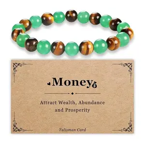 Money Bracelets for Women | Natural Green Jade & Tiger Eye Beaded Bracelet | Adjustable Lucky Crystal Wealth Jewelry