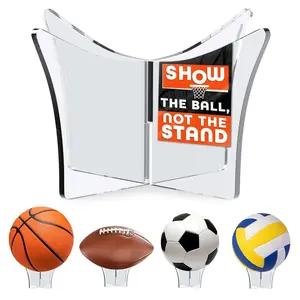 Basketball Stand Display & Holder – Non-Slip Mount Soccer Ball Stand Display with Acrylic Design for Sports Memorabilia & Trophy Showcase – Fits Basketball, Football, Volleyball, Rugby & Room Decor