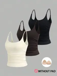 No-Pad Ruched Camisole Tank Top, Slim Fit Spaghetti Strap Cami, Y2K Summer Layering Top, Soft Stretchy Basic Shirt, Casual Sexy Blouse