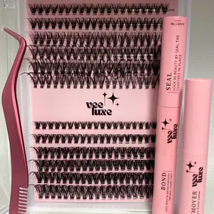 Veeluxe Lashes Natural Look Lash Clusters Extension Set with Soft Eyelashes, Tweezers, Glue & Lash Remover, Ideal for Makeup and Cosmetic Use, Valentines Gift