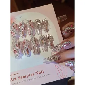 24pcs Y2K Aesthetic Sparkling Full Rhinestone Ballet False Nails - Glitter Press On Nails For Women, With 1 Jelly Gel + 1 Nail File |   Daily Wear, Party, Date Nail Supplies