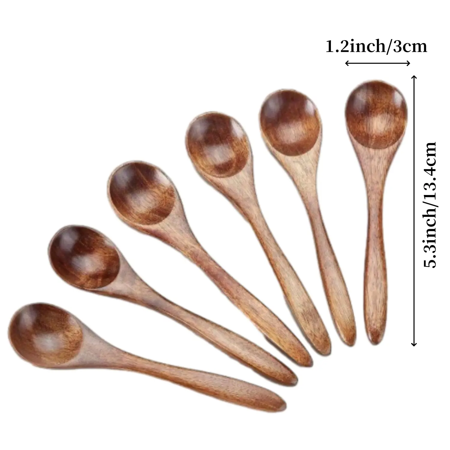 6PCS 5.3inch/13.4cm Wooden Spoons Set Eating Wooden Honey Spoons for Tea, Wooden Teaspoons for Stirring Coffee, Small Wooden Spoons for Cooking, Wood