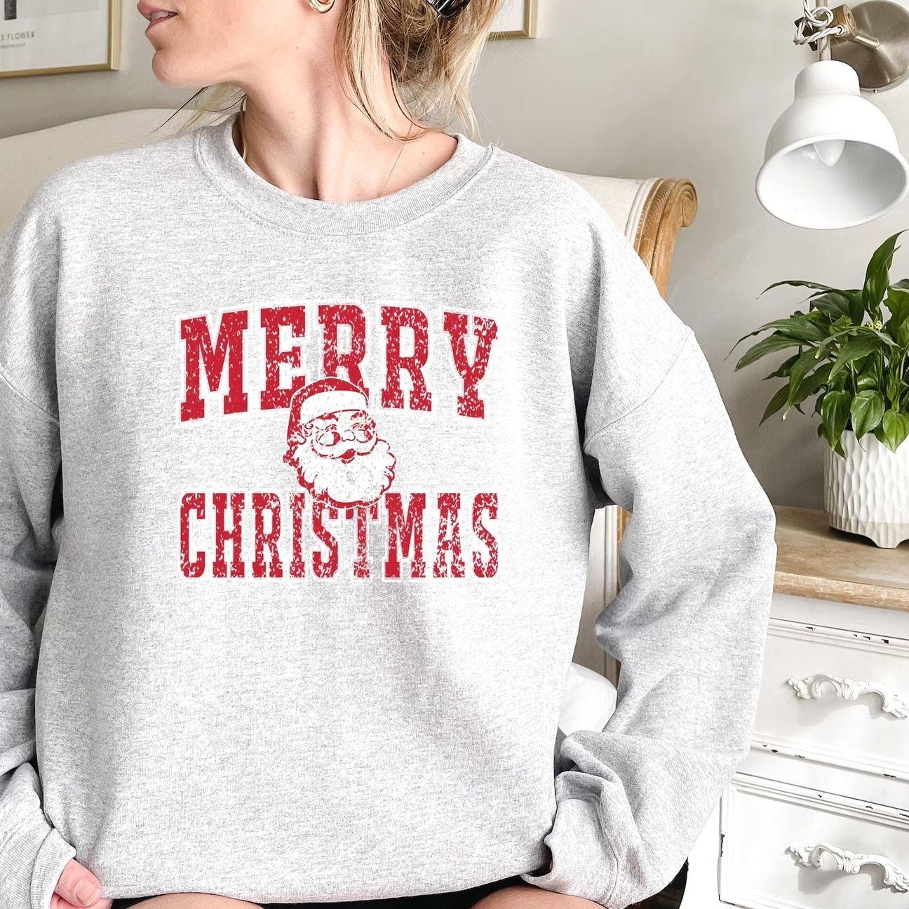 Retro Merry Christmas Santa Sweatshirt, Merry Christmas Shirt, Santa Claus Sweatshirt, Christmas Season Shirt, Trending Xmas Graphic Sweatshirt, Comfortable Menswear & Womenswear Top, Perfect Gift For Men And Women, Aug13