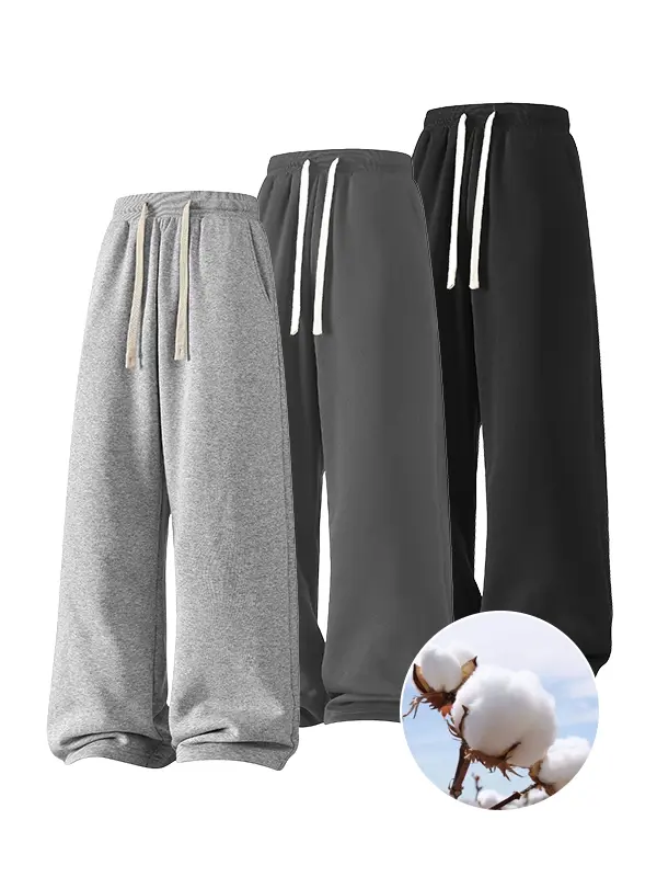 Men's Solid-Color Cotton Drawstring Sweatpants - Athleisure Fitness Leggings, Joggers, Lounge Style Pants, Versatile All-Season Daily Wear for Fall/Winter 2-Piece, 3-Piece Menswear Sets, Drawstring Sweatpants Men's Pants
