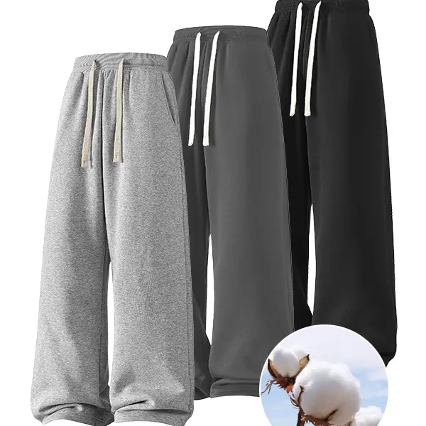 Men's Solid-Color Cotton Drawstring Sweatpants - Athleisure Fitness Leggings, Joggers, Lounge Style Pants, Versatile All-Season Daily Wear for Fall/Winter 2-Piece, 3-Piece Menswear Sets, Drawstring Sweatpants Men's Pants