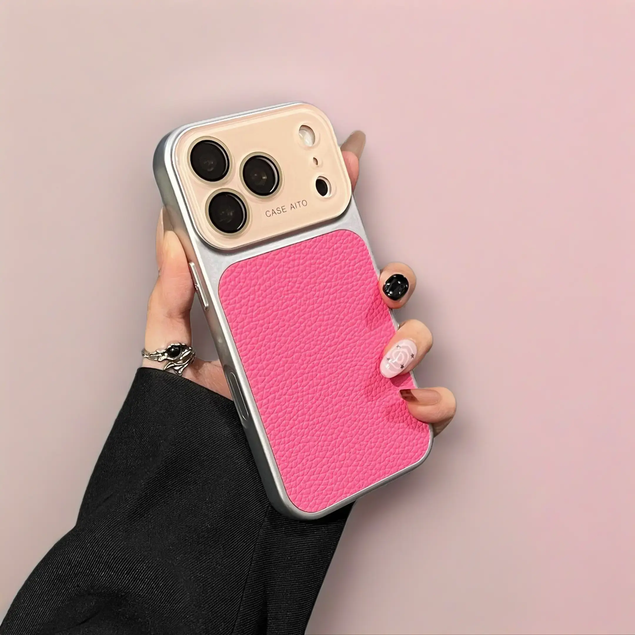 Premium Leather Protective Case for iPhone 17 Pro Max, 16 Pro, 15, 14 - Customized Fit for iOS Devices, Large Window View, Lychee/Business Textures, Full Coverage, Slim Back, Flush Mount, Plain Outdoor Shield, Fits Ios