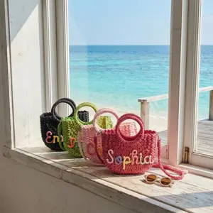 Custom Beach Straw tote bag,Personalized Beach tote Bag,Custom Straw, summer bag