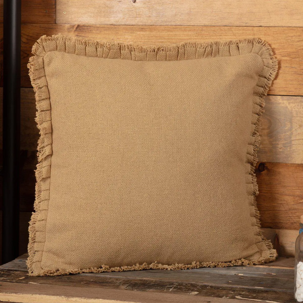 Baxter Natural Burlap Decorative Pillow, Ruffled-Fringed Couch Cushion for Room & House Decor, Machine Washable