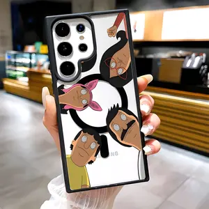 Stylish And Fun Cartoon B-Bobs B-Burgers Family Clear Magnetic Phone Case, Compatible with MagSafe Silicone Bumper Protective Cover For Samsung S25 S24 S23 S22 Ultra Plus FE