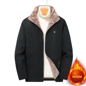Men's Black Fleece Lined Winter Jacket - Sherpa Fur Collar, Zipper Pockets, Heavy Warmth, Outdoor & Everyday Dual Use