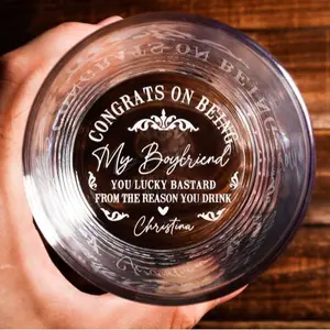 Personalized Engraved Whiskey Glass for Grooms Men - Stylish Stemless Drinkware for Father's Day & Anniversaries - Customized Gift for Husband, Groomsmen, and Dad - Elegant Laser-Engraved Whiskey Glass