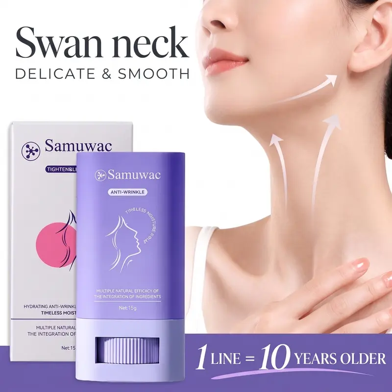 Samuwac Neck Firming Cream Stick for Crepey Skin - Oil-Nourishing Skin Tightening Balm for Double Chin & Horizontal Neck Lines - On-The-Go Travel & Daily Tech-Neck Moisturizer
