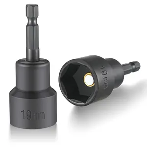2 Pack RV Scissor Jack Socket, 3/4" or 19mm Drill Adapter with 1/4" Hex Shank, Camper Trailer Stabilizer Jack Tool for RV, , Travel Trailer Leveling(Black)