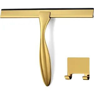 All-Purpose Shower Squeegee for Shower Doors, Bathroom, Window and Car Glass - Brass, Stainless Steel, 10 Inches
