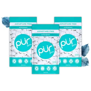 PUR Gum | Aspartame Free Chewing Gum | 100% Xylitol | Natural Wintergreen Flavored Gum, 55 Pieces (Pack of 3) Snack Peanut Sugar