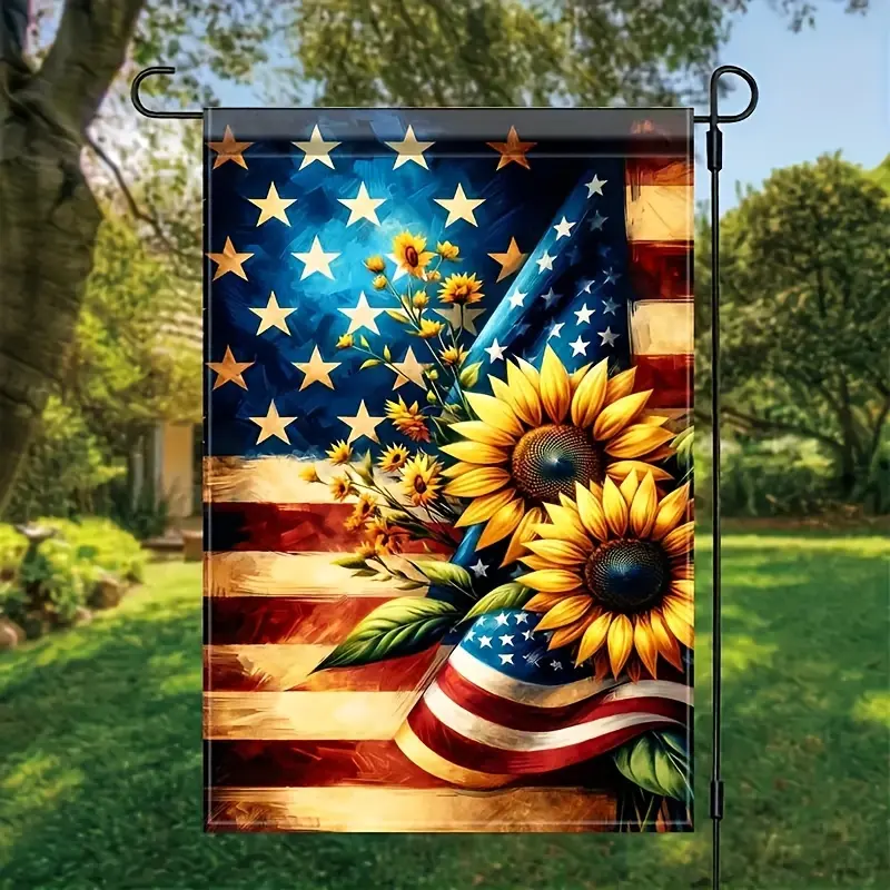 Sunflower Patriotic Garden Flag  Double Sided Polyester Outdoor Decor Flag, Waterproof, Multipurpose Fabric, Home & Yard Decor Without Pole