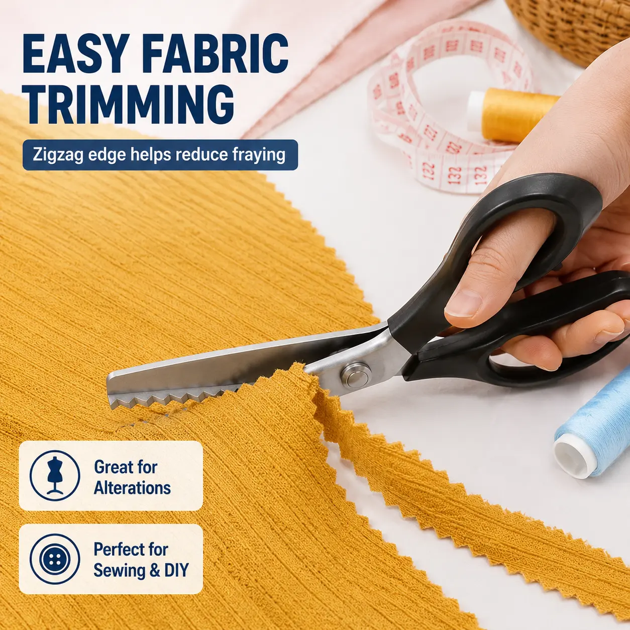 Stainless Steel Pinking Shears, Zigzag Fabric Scissors for Sewing, Tailoring and DIY Crafts