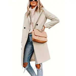 Women's Winter Wool Overcoat Casual Double-Breasted Blended Mid-Length Woolen Coat