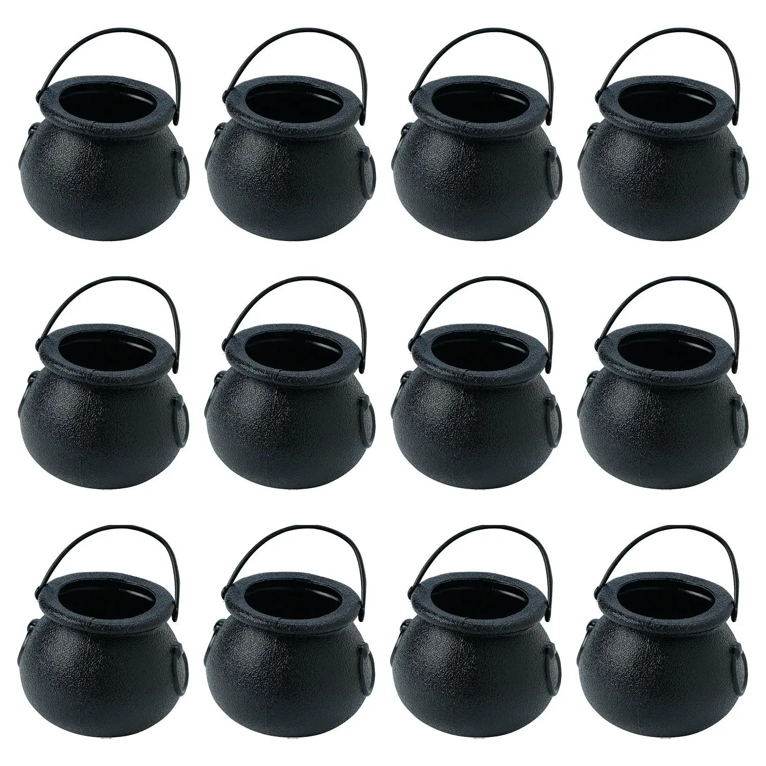 Plastic Black Cauldron Candy Buckets, 12-Piece Halloween Party Supplies, Party Favors Assortment