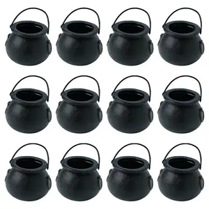 Black Cauldron Candy Buckets, Halloween Party Supplies, 12 Pieces