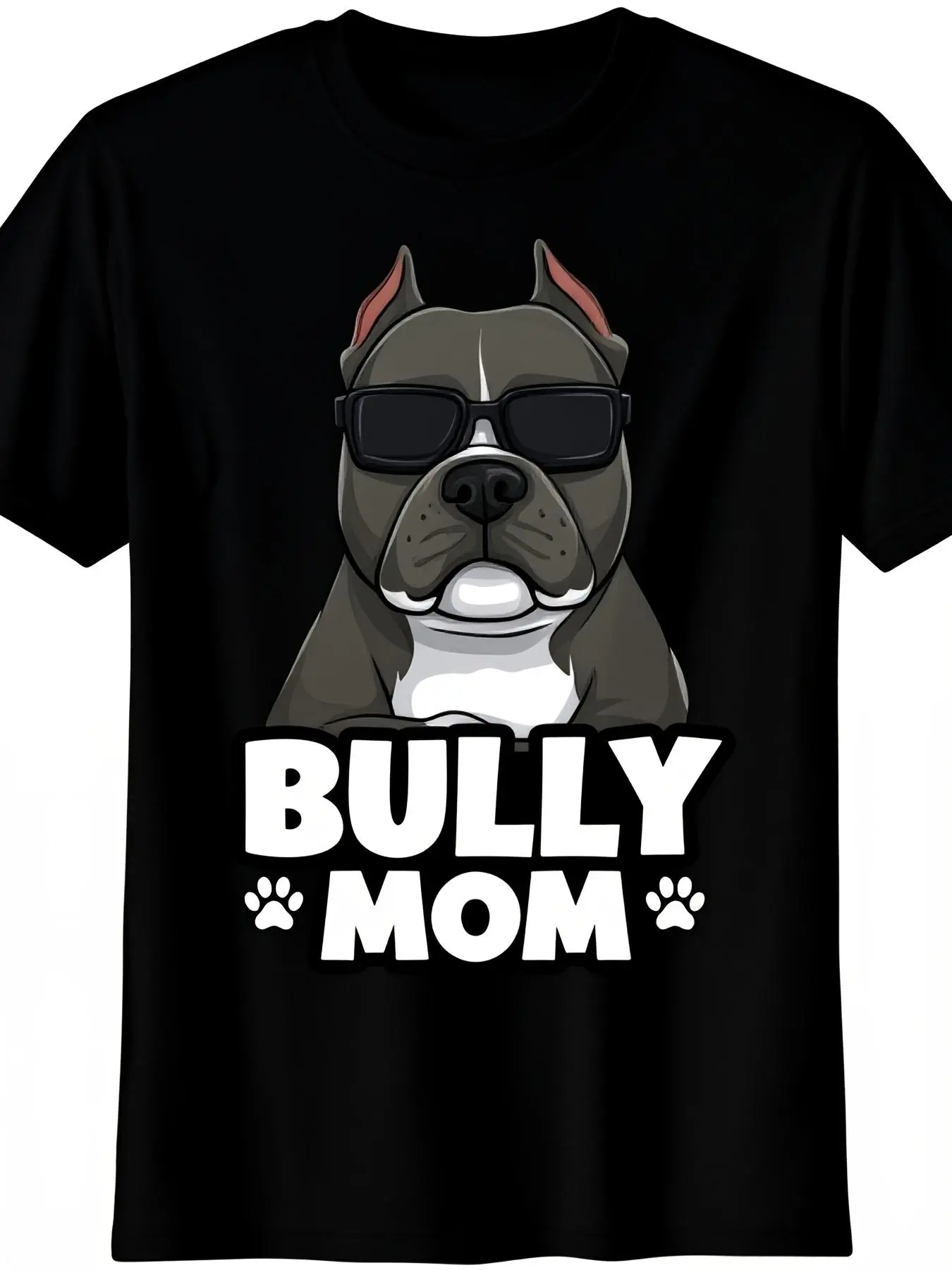 Bully Mom Cool American Bully Dog With Sunglasses Graphic Casual Short Sleeve Cotton T-Shirt