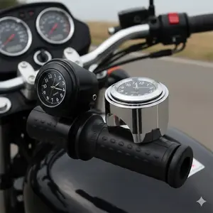 7/8" Motorcycle Handlebar Chrome Waterproof Quartz Clock with Luminous Dial - Universal Fit for Harley Cruiser & Custom Bike Upgrades, Retro Decor, Night Riding Accessory, Heavy-Duty Gauge Replacement, Motor Parts Accessories
