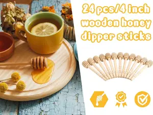 SURUIHK 24Pcs 4-inch Wooden Honey Dipper Sticks High-Quality Natural Wood Spiral Design for Drizzle Wedding Party Baby Shower Decor Bottles Tin Canister Organiser Dispenser