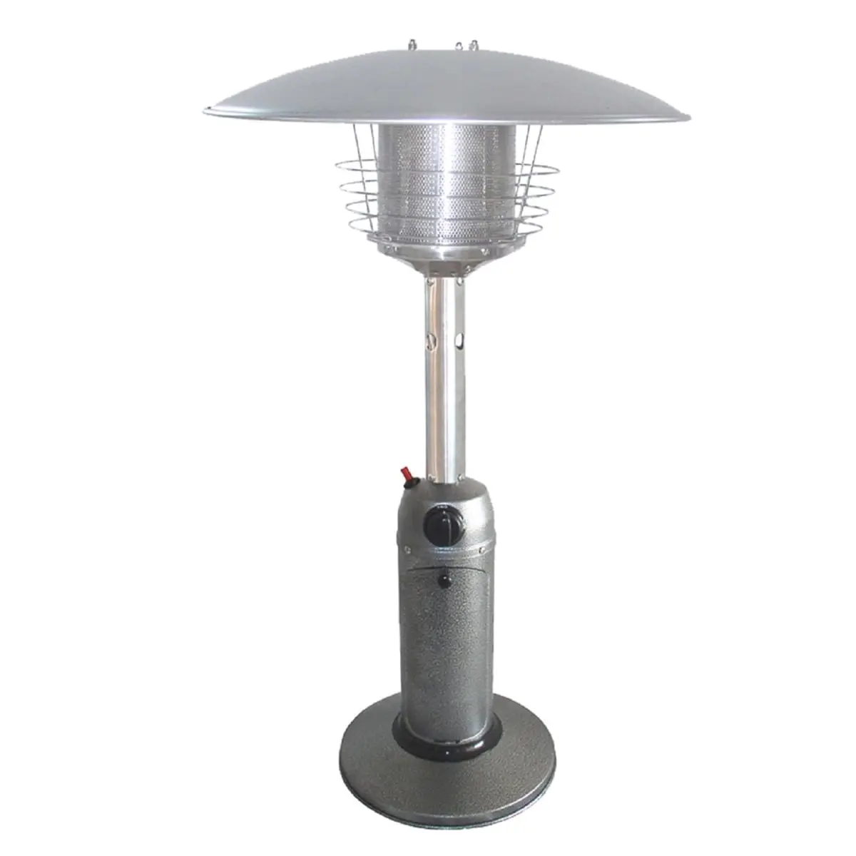 HomeRoots 480580 11000 BTU Silver Steel Propane Cylindrical Pole Tabletop Patio Heater, Outdoor, Auto Shut-Off