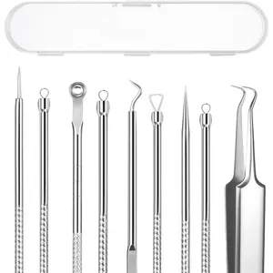 5PCS Smooth Blackhead Remover Comedone Extractor Kit - Professional Stainless Steel Tools for Pimple, Acne Removal - Curved Tweezers Included