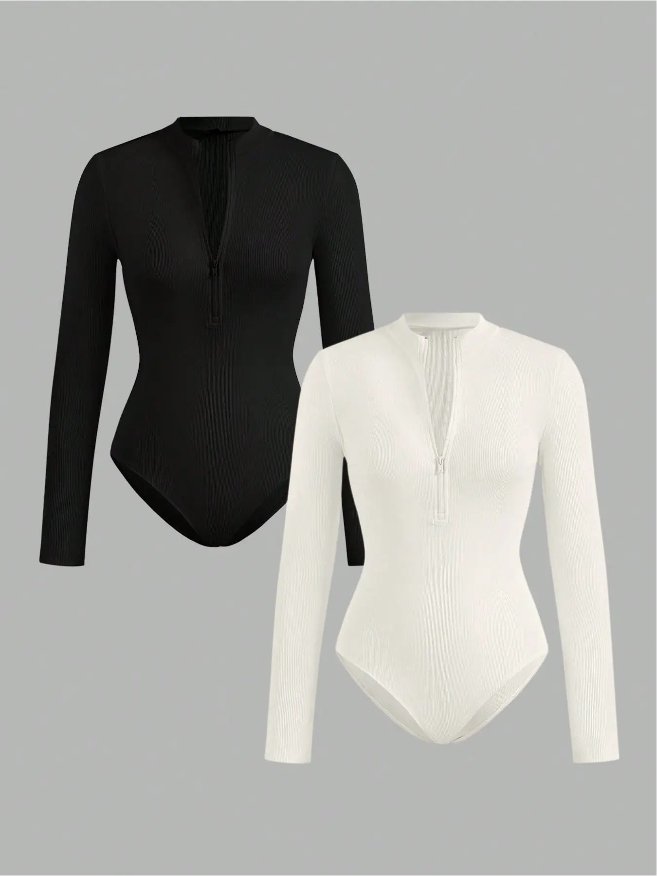 European and American elegant and versatile women's long-sleeved slim one-piece tights, chest zipper design, essential clothing for all occasions