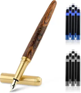 Wooden Fountain Pen with 12 Pcs 2.6 mm Ink Cartridges, Handcrafted Luxury Wood Fountain Pen Vintage 0.5mm Fine Point Journaling Pen for Business Calligraphy Gifts Supplies