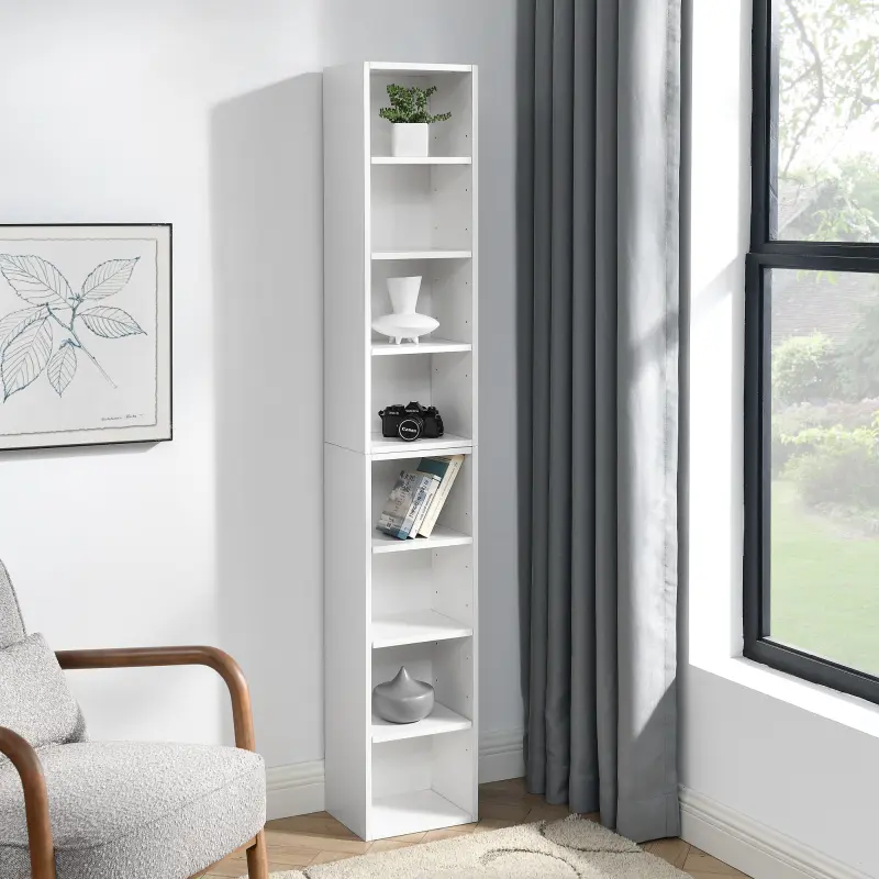 8-Tier Media Tower Rack bookcase, Multi-functional double-decker bookcase, 11.6 X 9.3 X 71 Inches CD DVD Slim Storage Cabinet with Adjustable Shelves, Tall Narrow Bookcase Display Bookshelf for Home Office