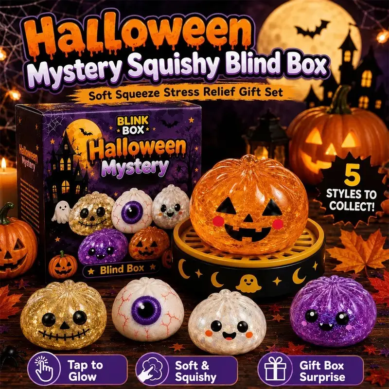 Halloween Mystery Squishy Blind Box - 6pcs Cute Pumpkin Eyeball Ghost Fidget Toys