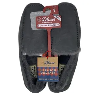 Dluxe by Dearfoams Men’s Genuine Shearling Slippers Gray Size 9