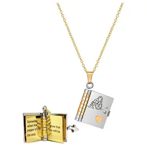 Granddaughter Book Necklace – Adjustable Silver/Gold Book Pendant with 6 Engraved Pages, Jewelry Gift for Granddaughters from Grandma