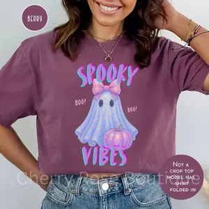 Spooky Vibes Tee Shirt, Coquette Ghost, Fall Season, Pumpkins Comfort Color Shirt