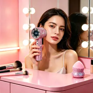 LASTEND Diamond Bling Handheld Fan, Portable Mini Fan with Digital Display, Adjustable 3-Speed Rechargeable Personal Fan for Travel, Makeup, Outdoor, Women's Gifts