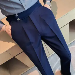 Men's Draped High Waist Dress Pants Solid Color Formal Office Trousers for Business Social Occasions