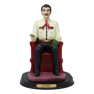 Ebros Gift Large Seated Jesus Malverde Statue Angel of The Poor Sinaloa Religious Figurine with Brass Name Plate Mexico Decor 10.25" Tall Decorative Sculpture