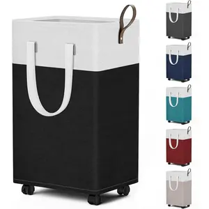 75L Rolling Laundry Basket with Wheels, Collapsible &  Laundry Hamper, Mobile Clothes Hamper, Storage Laundry Bins with Handles for Laundry Room, Bedroom, Bathroom & Dorm, Black